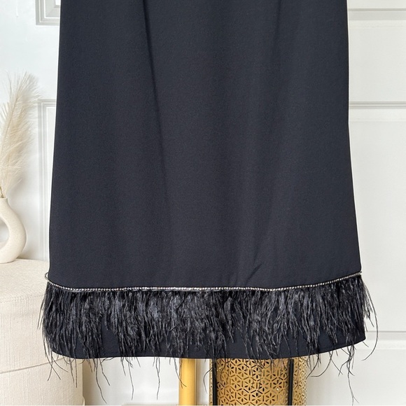 Alex Evenings Black Feather Hem Sleeveless Sheath Dress - Picture 11 of 13